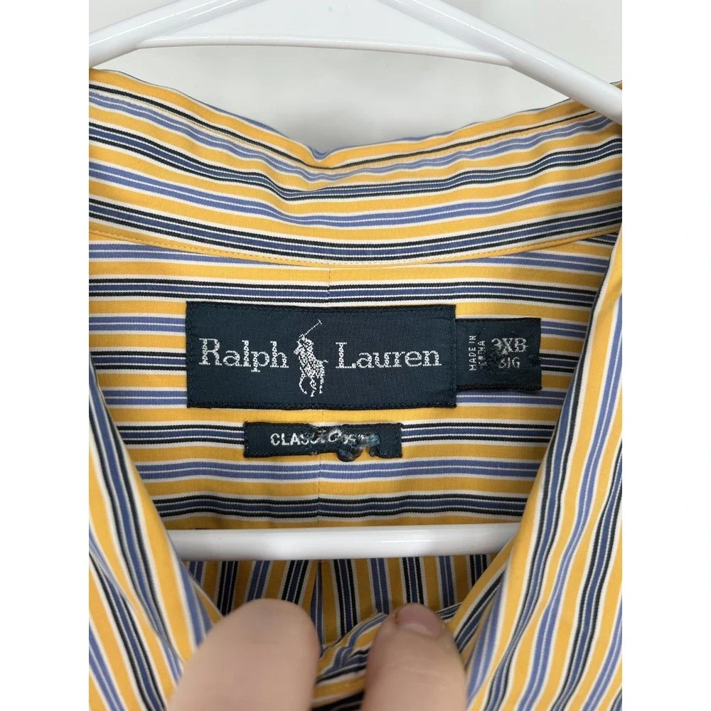 Polo Ralph Lauren Shirt 3XL Big 3XB Yellow Blue Striped Classic‎ Fit Button Down